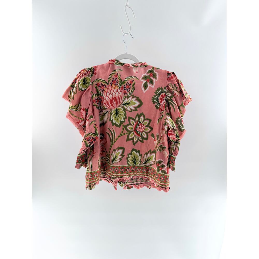 FARM Rio Aura Floral Short-Sleeve High Neck Blouse Top Soft Pink Women's Medium - Picture 7 of 9